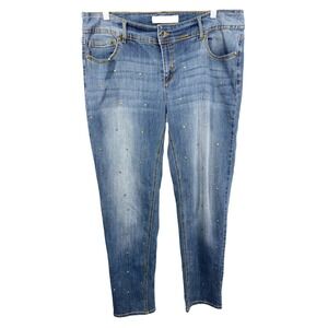 Cato Plus Size 16 Jeans Studded‎ Embellished Blue Skinny Mid Rise 30 Inseam 738